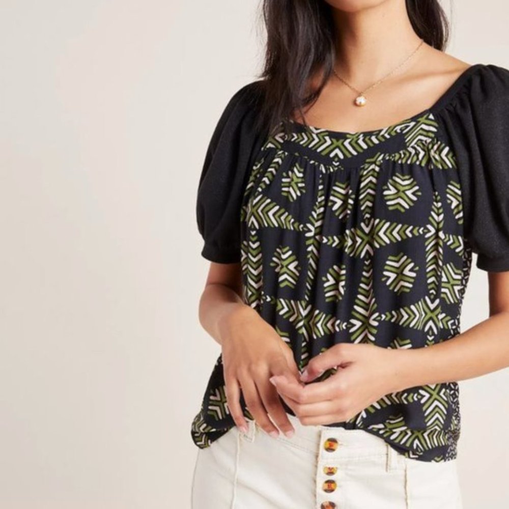 Anthropologie (Maeve) Catania Short Puff Sleeve Top | Size XS